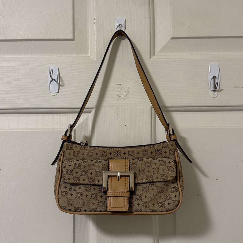 Liz Claiborne Tan and Brown Villager Khaki Patterned Shoulder Bag